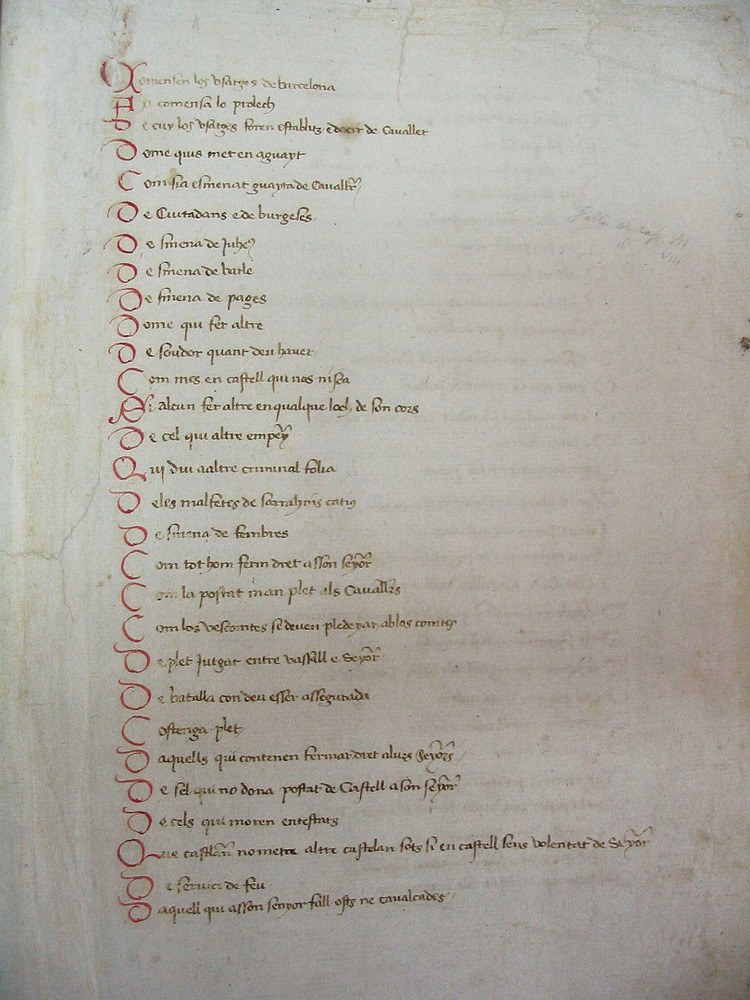 Fragment del <em>Llibre de la Cadena</em>, amb la reproducció d´una part dels Usatges de Barcelona. Cortesia de l´Arxiu Històric Municipal d´Eivissa.