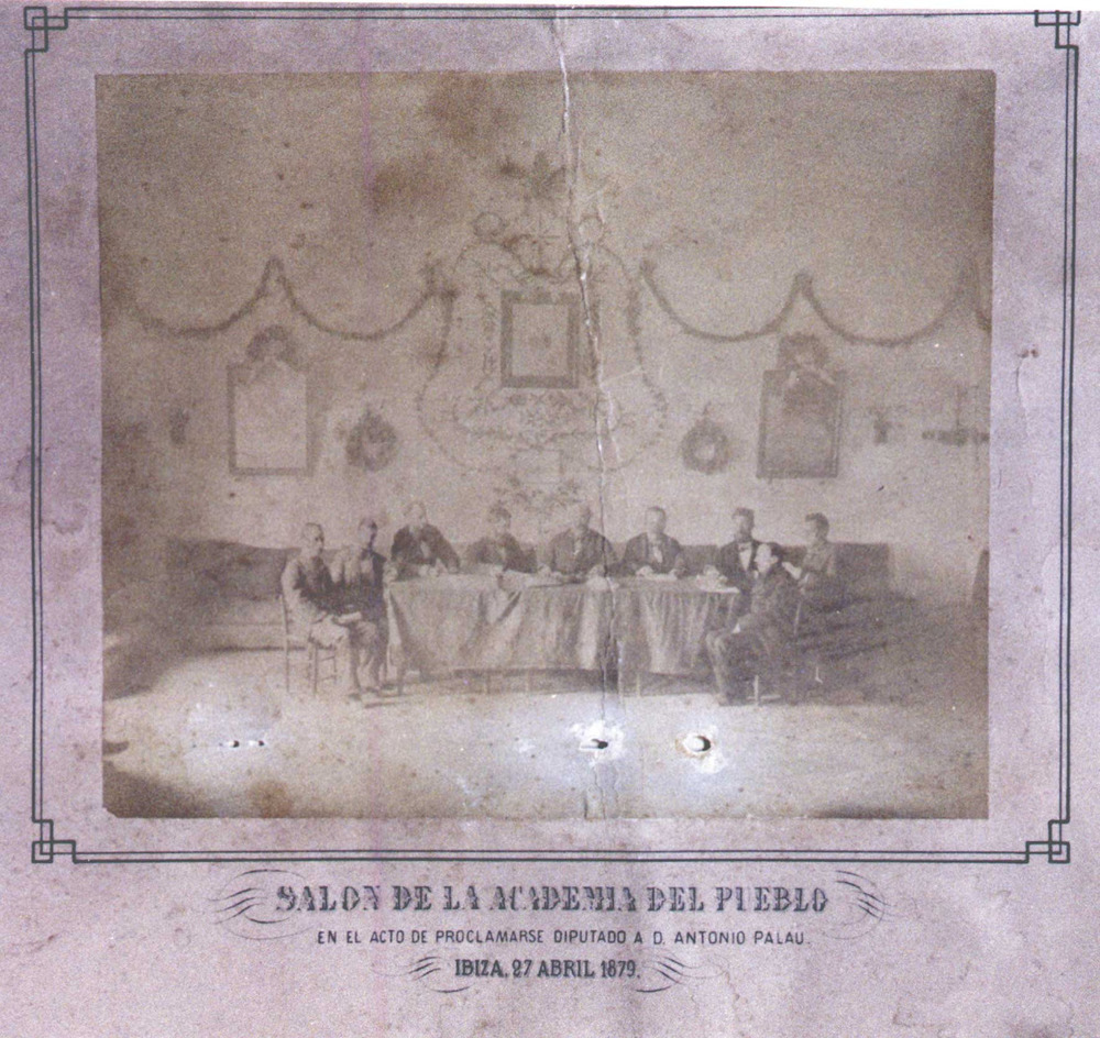 Orla de 1879 amb motiu de la proclamació d´Antoni Palau de Mesa com a diputat en representació del districte electoral d´Eivissa. Foto: cortesia de Joan Palau Comas