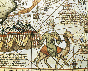 Els almoràvids que dirigia Ali ibn Ishaq ibn Muhammad ibn Ganiya devien semblar-se a aquest berber tret d´un detall de l´Atles català de Cresques Abraham. Biblioteca Central de Barcelona.