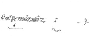Croquis planimètric de les restes conservades de la murada de sa Cala. Elaboració: E. Díes i altres.