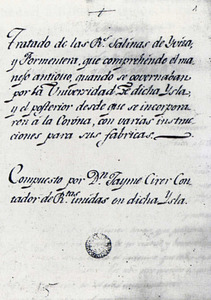 Portada del <em>Tratado de las Reales Salinas de Ibiza y Formentera</em>, de Jaume Cirer Pons.