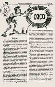 Portada del número 22, corresponent al dia 30 de novembre de 1890, del setmanari <em>El Coco</em>.