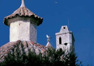 La cúpula de la capella de la Mare de Déu del Roser del Convent; al fons, el campanar de la Catedral.