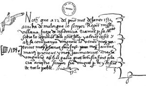 Llibres d´Entreveniments. Nota del llibrer Gaspar Basset, de 1552.