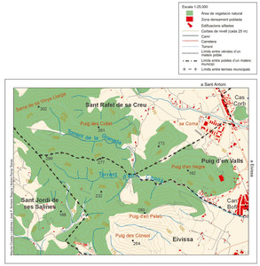 Mapa de l´agrupació de cims coneguda com la Granada, al SE de la serra Grossa. Elaboració: Maurici Cuesta i Labèrnia / José F. Soriano Segura / Antoni Ferrer Torres.