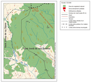 Mapa de l´àrea muntanyosa de la serra Grossa. Elaboració: Maurici Cuesta i Labèrnia / José F. Soriano Segura / Antoni Ferrer Torres.