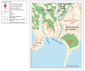 Mapa de la platja des Jondal. Elaboració: José F. Soriano Segura / Antoni Ferrer Torres.