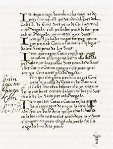 Pàgina del <em>Llibre del mostassaf d´Eivissa</em>, manuscrit que es conserva a la Biblioteca de Catalunya.