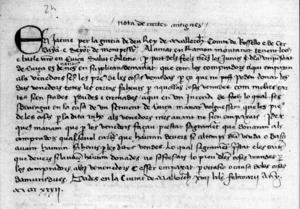Fragment d´una carta reial adreçada a Ramon Muntaner com a camarlenc de Jaume III i batle seu a Eivissa.