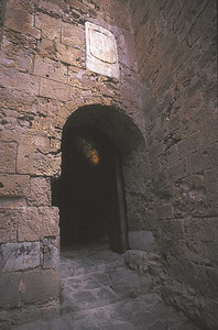Portal Nou. Porta d´accés amb arc de mig punt rebaixat, coronat amb un escut de la corona d´Aragó. Foto: Vicent Marí.