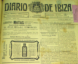 Exemplar de <em>Diario de Ibiza</em> amb propaganda d´un preparat de l´apotecari Felip Oliver Balmes.