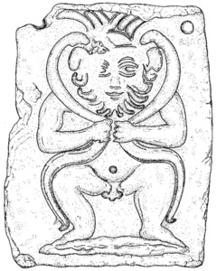 Segons Roman i Calvet, el nom illes Pitiüses està en relació amb una divinitat simbolitzada per serps. Dibuix: Joan Ramon Torres.