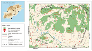 Mapa de la vénda des Savions, del poble de Santa Gertrudis de Fruitera. Elaboració: José F. Soriano Segura / Antoni Ferrer Torres.