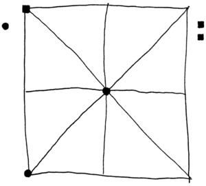 Dibuix del quadrat del joc anomenat al marro. Joan Josep Guasch Torres / Vicent J. Torres Móra.