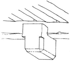 El permòdol actua com a reforç de les bigues d´un sostre. Dibuix: Valérie Gevers / extret d´<em>Eivissa el Palau Pagès</em>.