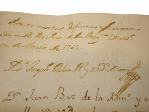 Signatura d´una sentència del racional i oïdor de comptes Josep Palau, de l´any 1765. Arxiu Històric Municipal d´Eivissa.